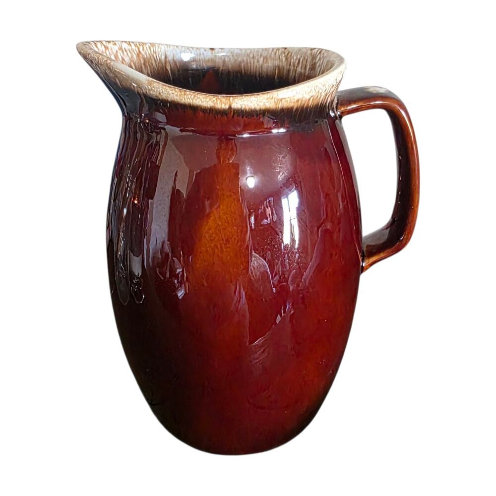 Vintage Hull Pottery Brown Drip Pitcher Vase Signed USA 9” Mid Century